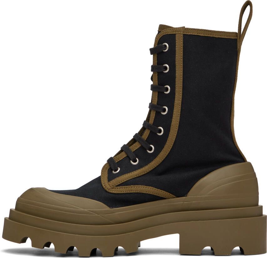 Bottega Veneta Black & Khaki Calf-High Boots