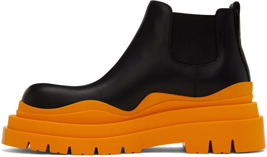 Bottega Veneta Black & Orange Tire Chelsea Boots - Picture 3