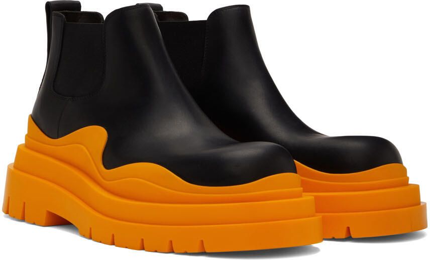Bottega Veneta Black & Orange Tire Chelsea Boots - Picture 2