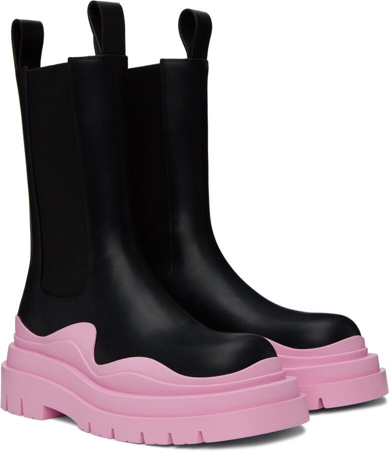 Bottega Veneta Black & Pink Tire Chelsea Boots
