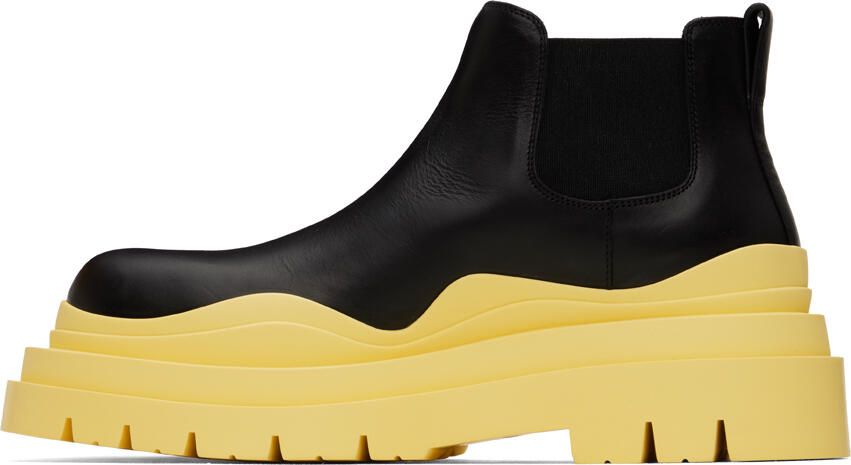 Bottega Veneta Black & Yellow Tire Chelsea Boots - Picture 3