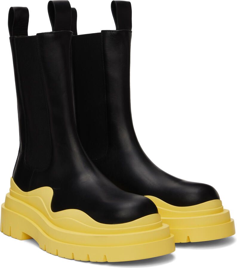 Bottega Veneta Black & Yellow Tire Chelsea Boots - Picture 3