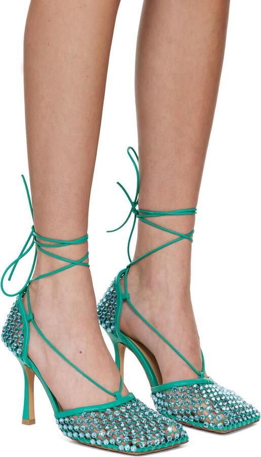 Bottega Veneta Green Sparkle Stretch Web Heels