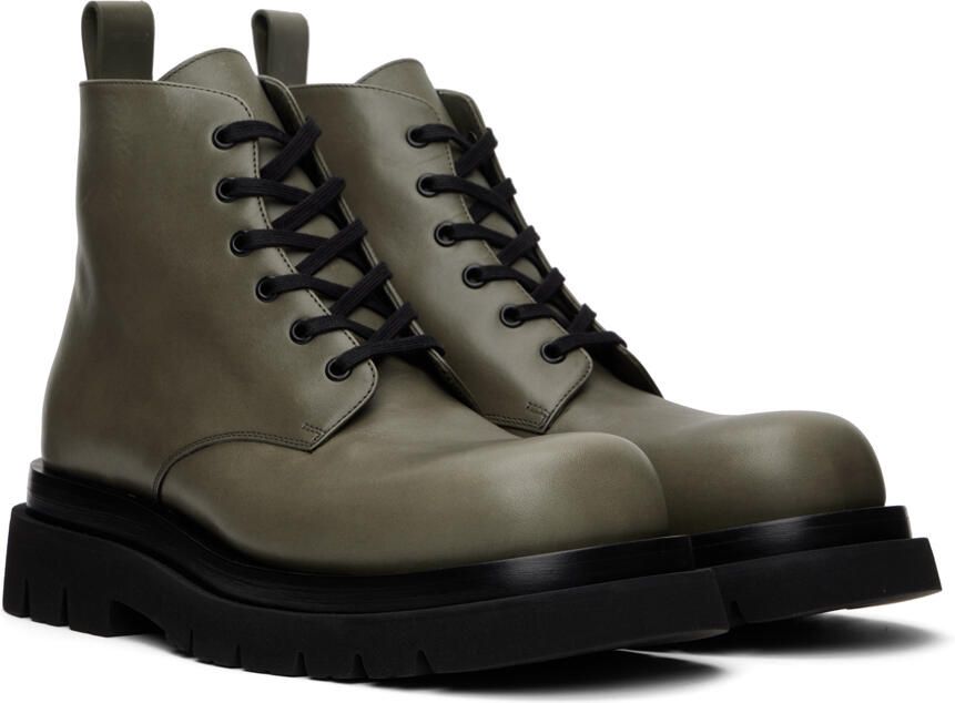 Bottega Veneta Khaki Lug Lace-Up Boots - Picture 2