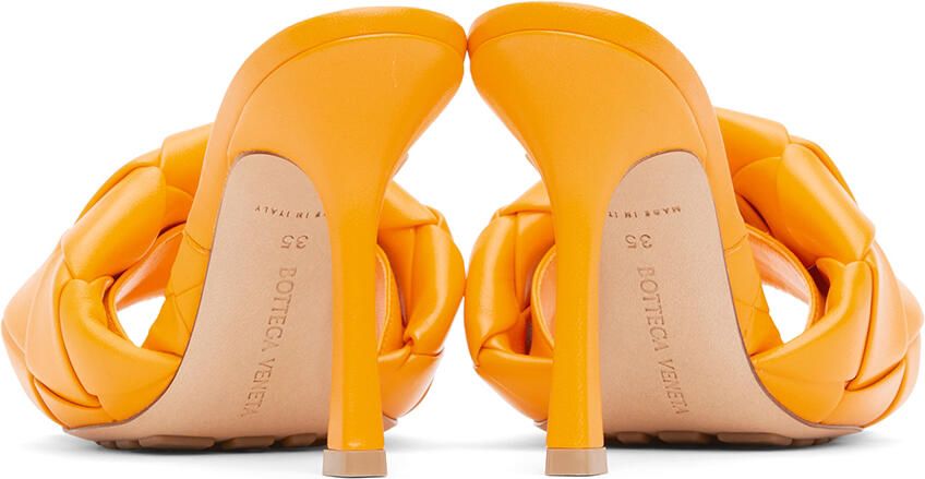 Bottega Veneta Orange Intrecciato Lido Heeled Sandals - Picture 3