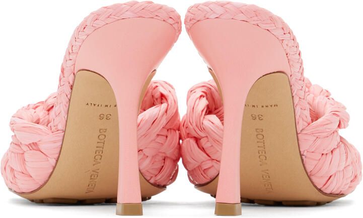 Bottega Veneta Pink Raffia Stretch Heeled Mules - Picture 3