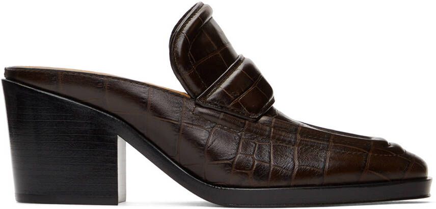 Bottega Veneta Brown Croc Heeled Mules - Picture 3