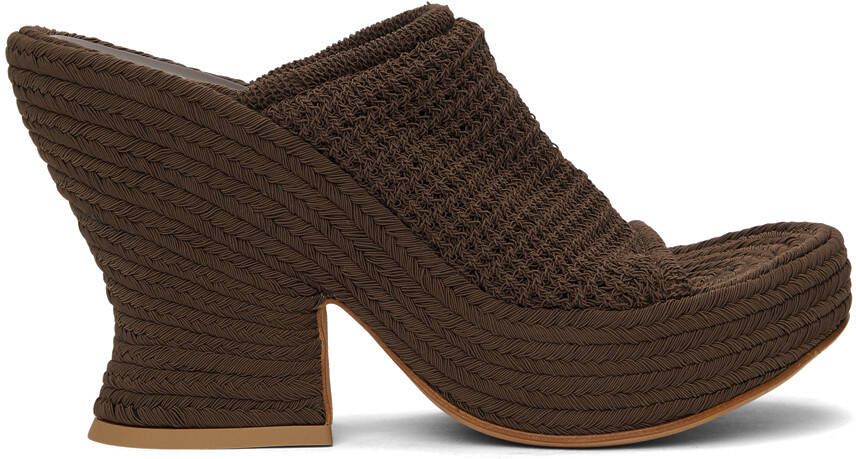 Bottega Veneta Brown Knit Wedge Sandals - Picture 3