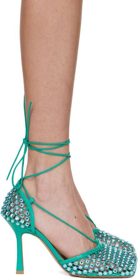 Bottega Veneta Green Sparkle Stretch Web Heels - Picture 3