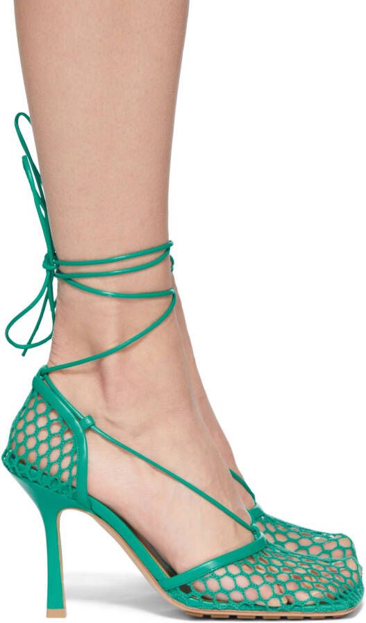 Bottega Veneta Green Stretch Web Heels - Picture 5