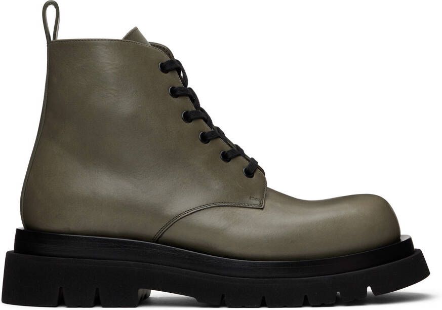 Bottega Veneta Khaki Lug Lace-Up Boots - Picture 4