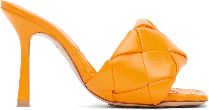 Bottega Veneta Orange Intrecciato Lido Heeled Sandals - Picture 5