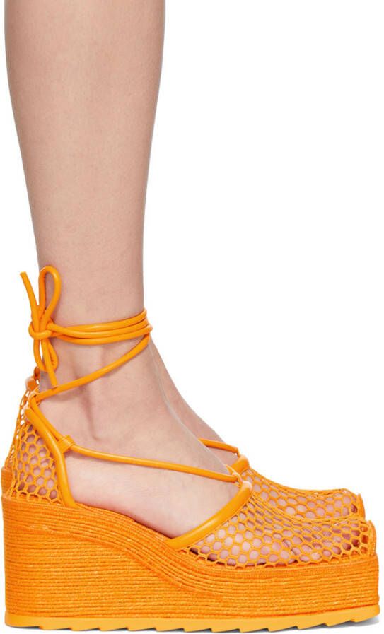 Bottega Veneta Orange Sporty Web Wedge Espadrilles
