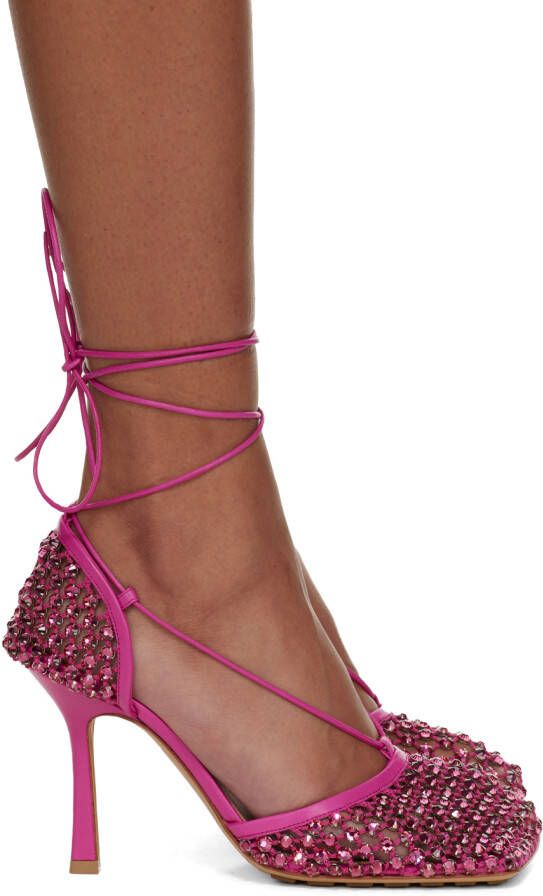 Bottega Veneta Pink Sparkle Stretch Web Heels - Picture 3