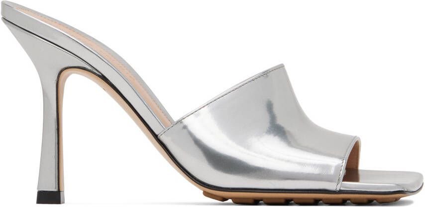 Bottega Veneta Silver Stretch Heeled Mule - Picture 5