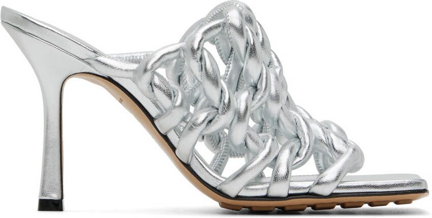 Bottega Veneta Silver Stretch Mule Heeled Sandals