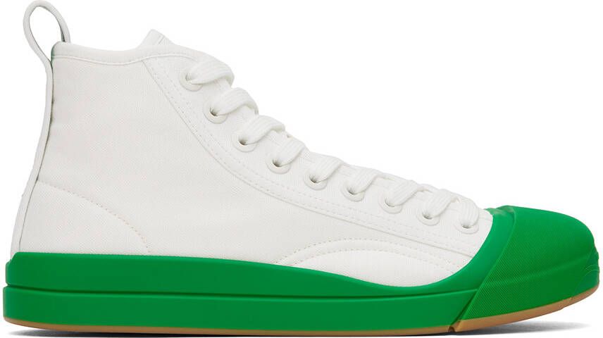 Bottega Veneta White & Green Vulcan Sneakers - Picture 5
