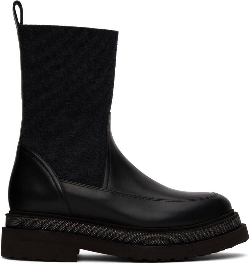 Brunello Cucinelli Black Leather Chelsea Boots