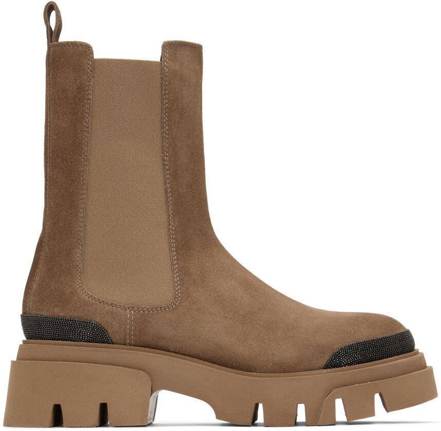 Brunello Cucinelli Brown Glitter Chelsea Boots - Picture 5