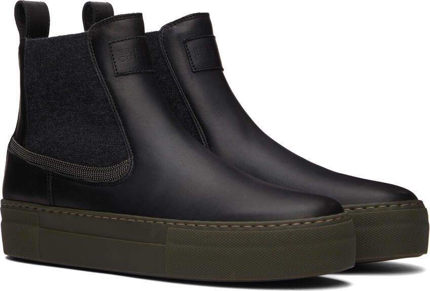 Brunello Cucinelli Black Leather Ankle Boots - Picture 2