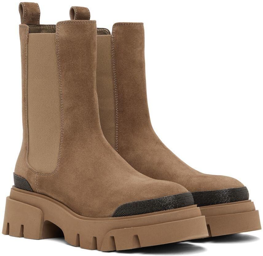Brunello Cucinelli Brown Glitter Chelsea Boots