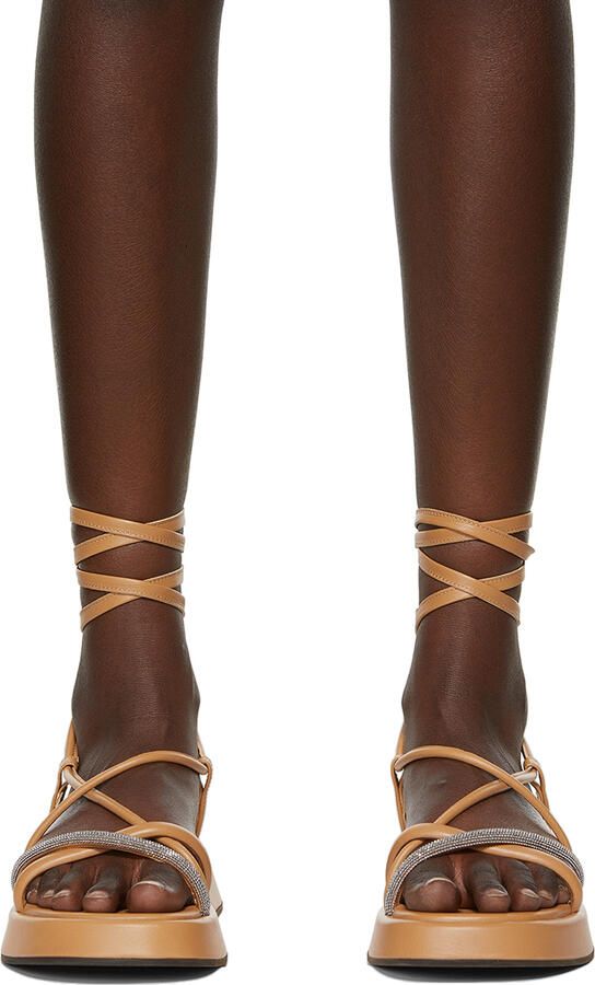 Brunello Cucinelli Tan Suede Ankle Tie Sandals - Picture 2