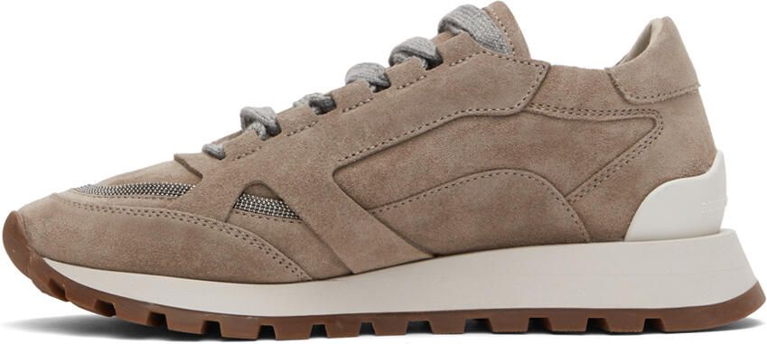 Brunello Cucinelli Taupe Suede Sneakers - Picture 3