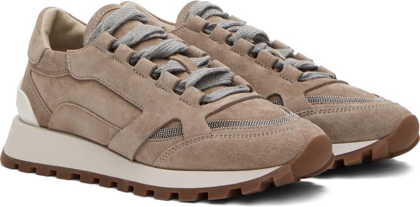 Brunello Cucinelli Taupe Suede Sneakers - Picture 2