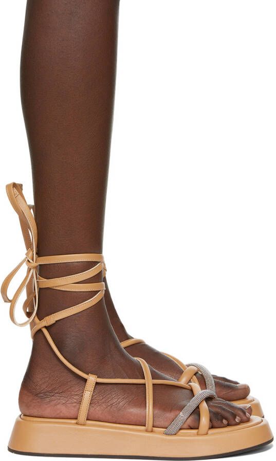 Brunello Cucinelli Tan Suede Ankle Tie Sandals - Picture 5
