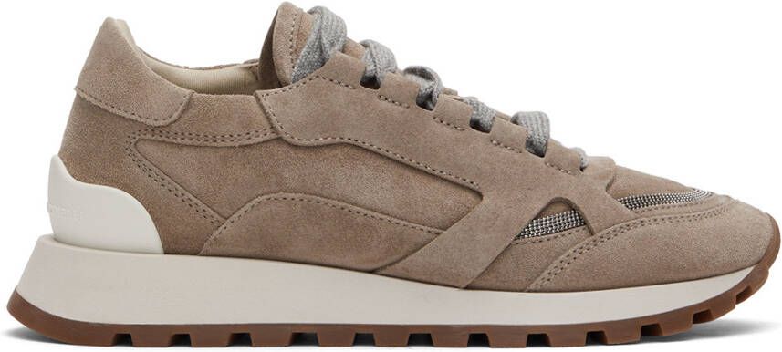 Brunello Cucinelli Taupe Suede Sneakers - Picture 5