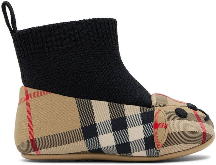 Burberry Baby Black & Beige Thomas Bear Motif Booties