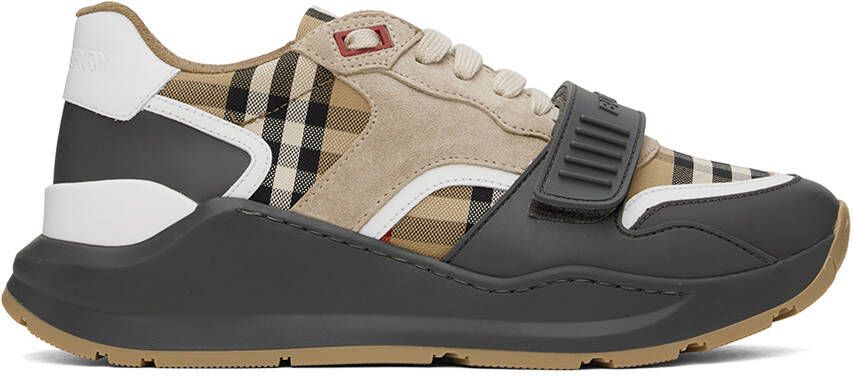 Burberry Beige & Grey Vintage Check Sneakers - Picture 5