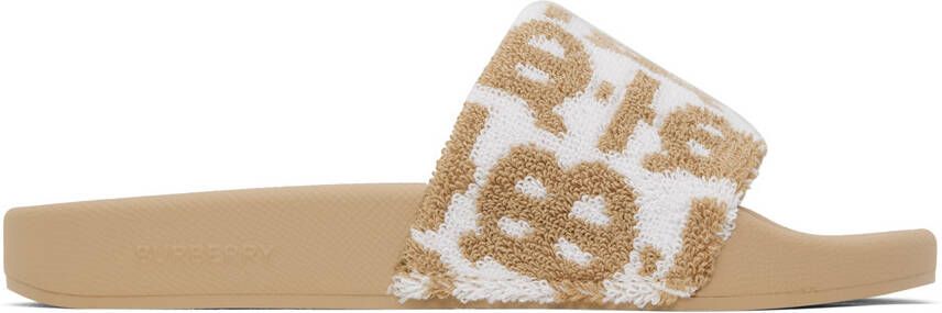Burberry Beige & White Monogram Furley Slides
