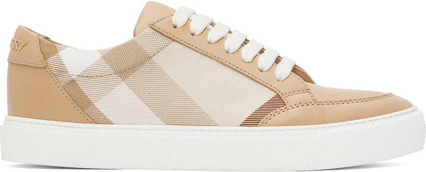 Burberry Beige Check & Leather Sneakers - Picture 5