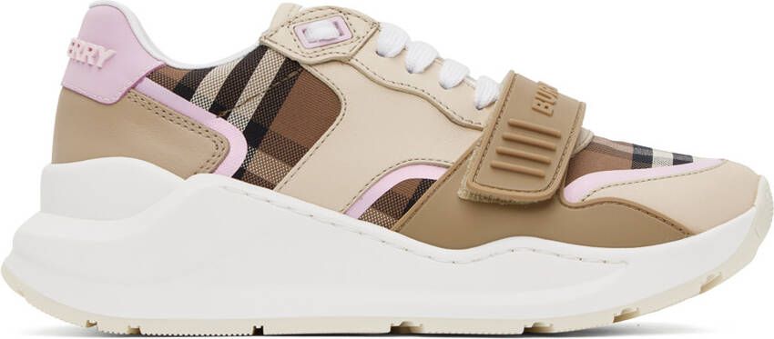 Burberry Beige Check Sneakers - Picture 5