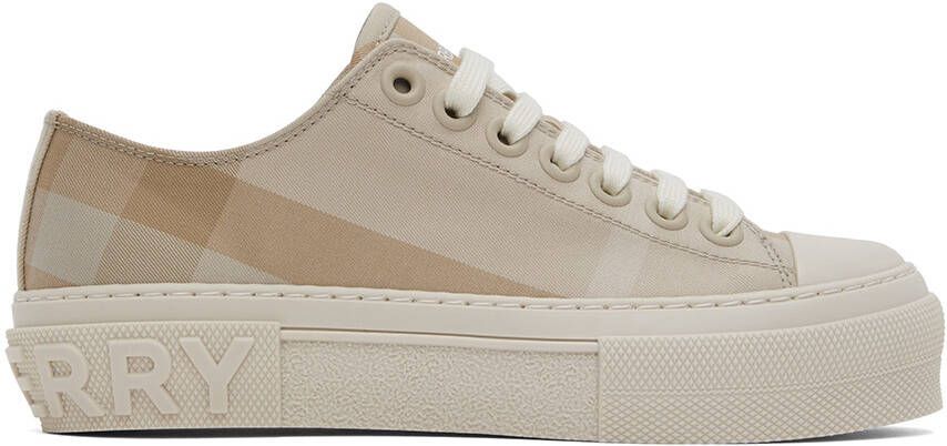 Burberry Beige Cotton Check Low-TopSneakers - Picture 5