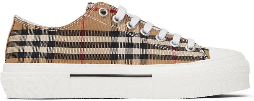 Burberry Beige Cotton Check Sneakers - Picture 5