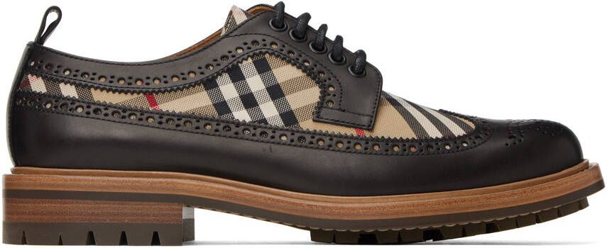 Burberry Black & Beige Check Derbys - Picture 4