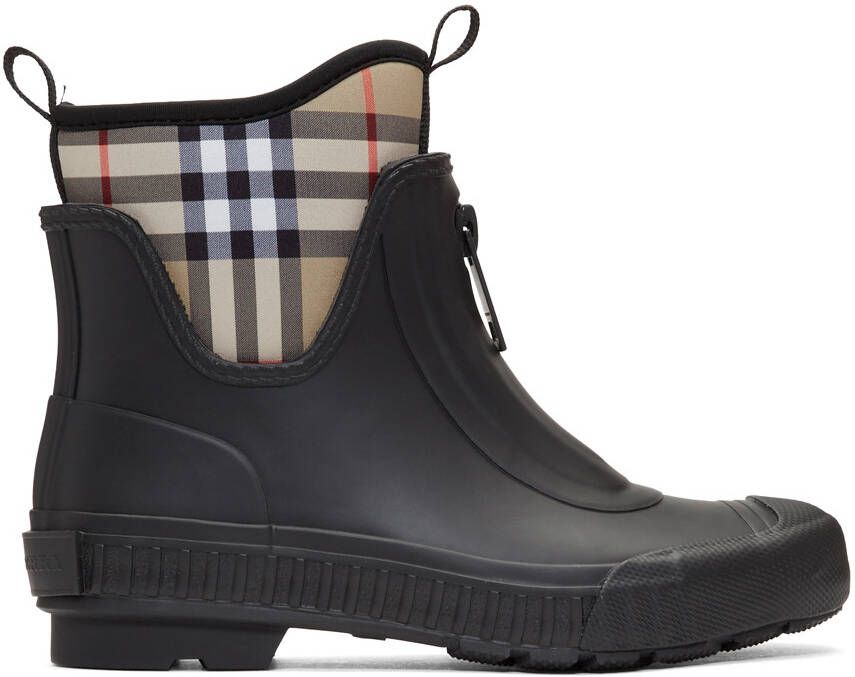 Burberry Black & Beige Flinton Rain Boots - Picture 4