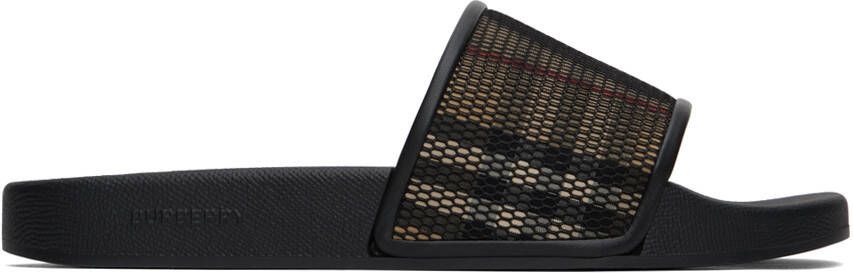 Burberry Black & Beige Mesh Check Slides