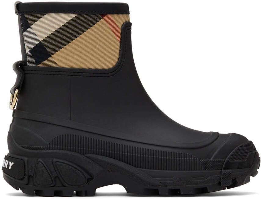 Burberry Black & Beige Ryan Rain Boots - Picture 5