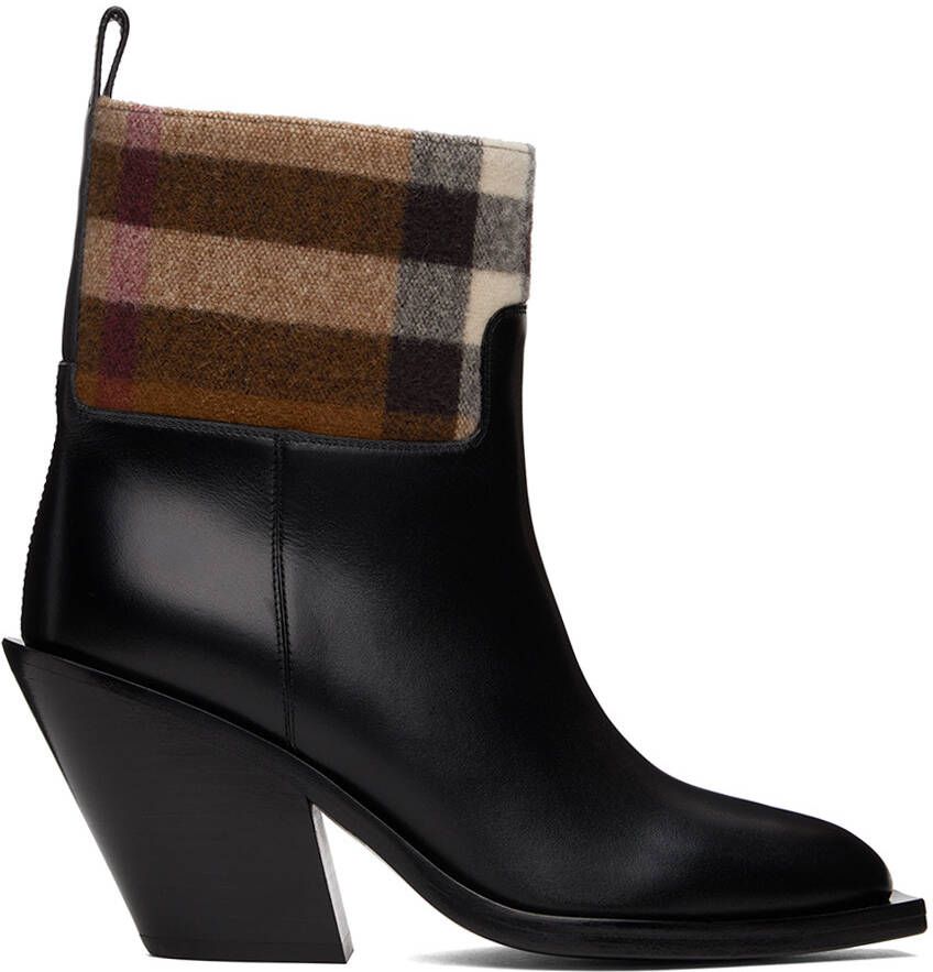 Burberry Black Check Panel Boots - Picture 4
