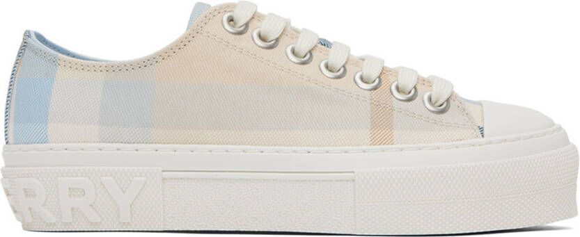 Burberry Blue & Off-White Check Sneakers - Picture 5