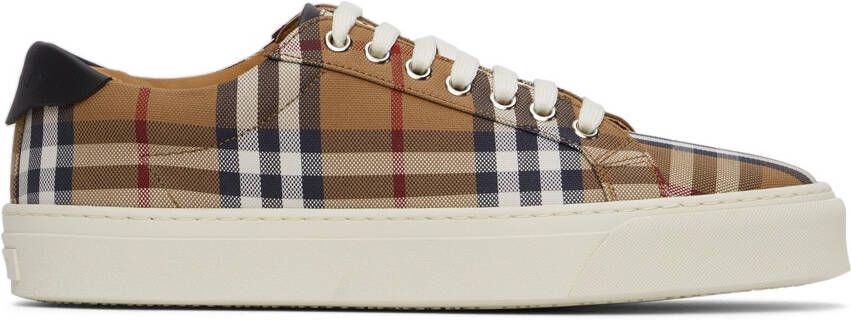 Burberry Brown Check Canvas & Calfskin Sneakers - Picture 5