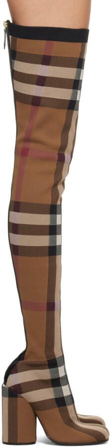 Burberry Brown Check Over-The-Knee Boots - Picture 5