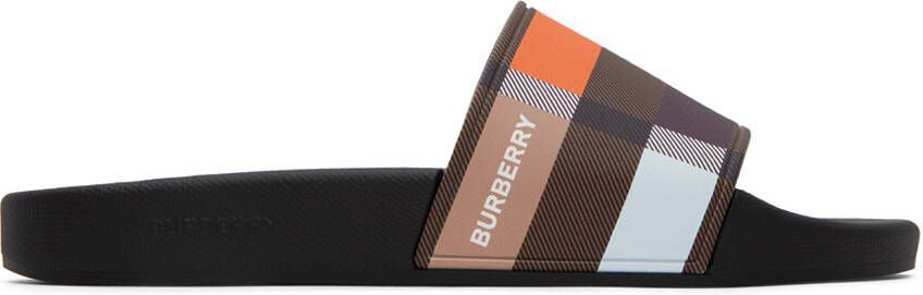 Burberry Brown Colorblock Check Slides - Picture 5