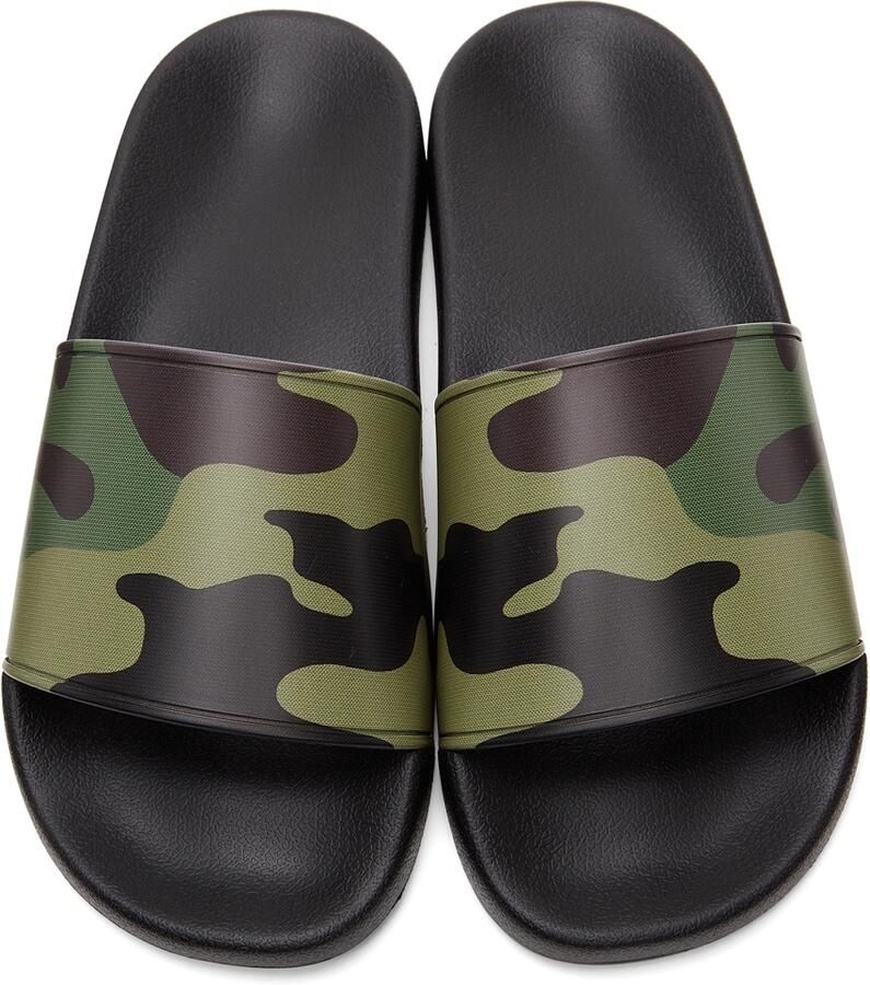 Burberry Beige & Black Camouflage Print Slides