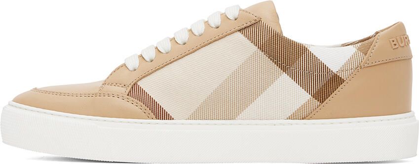 Burberry Beige Check & Leather Sneakers - Picture 3