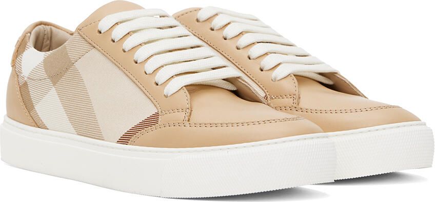 Burberry Beige Check & Leather Sneakers - Picture 2