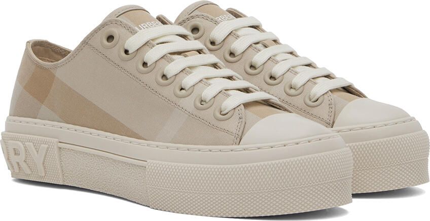 Burberry Beige Cotton Check Low-TopSneakers - Picture 2